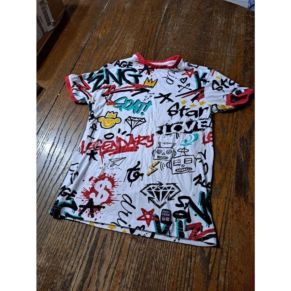 Boys Medium Phat Farm Short Sleeve Graffiti Cotton Pullover Tee Tshirt Top